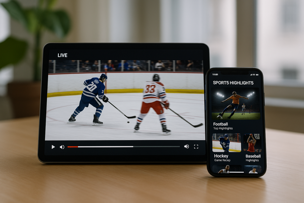 Tablet and smartphone streaming live sports including hockey and highlights on SportsNet-compatible devices